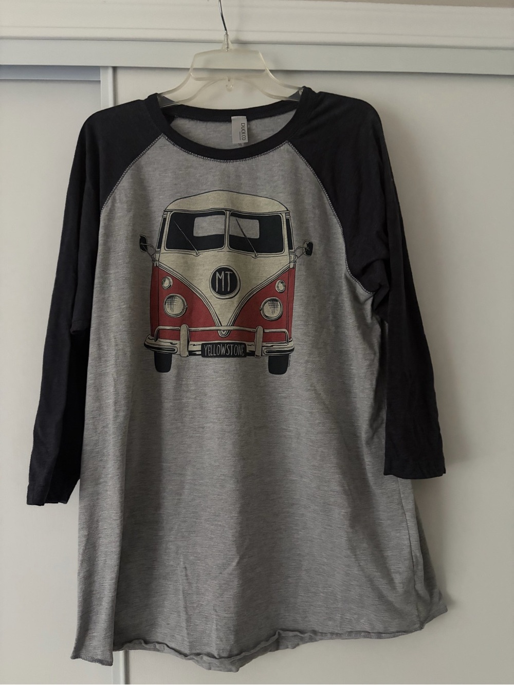 Mens XL Gray & Black Raglan Tee with Red VW Van Graphic